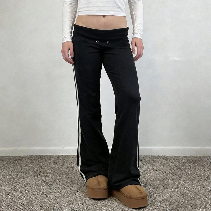 Damen Fließende Palazzo-Hose mit hohem Bund und dekorativen Ösen Drune