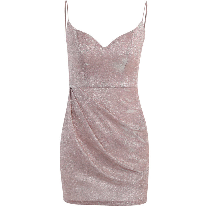 Damen Cocktailkleid mit tiefem V-Ausschnitt und dekorativem Faltenwurf Drune