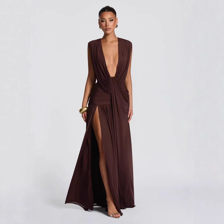 Damen Elegantes tief ausgeschnittenes Abendkleid mit Raffung Drune