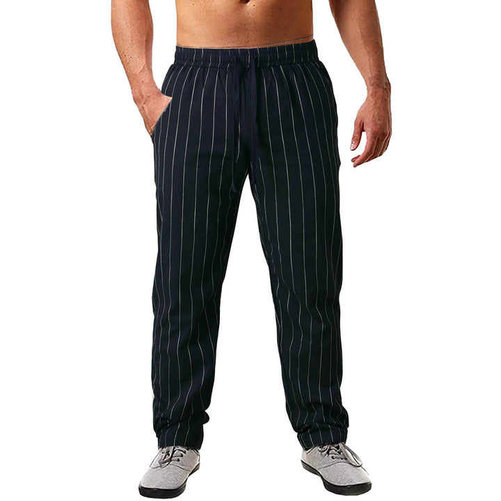 Herren lässige Streifen-Hosen aus Baumwollmix mit elastischem Bund und praktischen Eingrifftaschen Drune