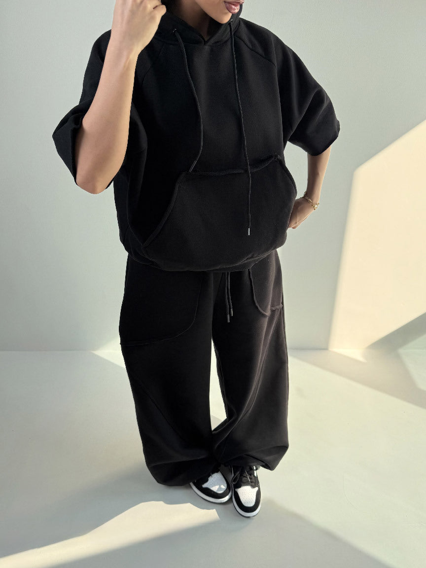 Damen Oversized Kapuzenpullover mit Kängurutasche und elastischen Saum Drune