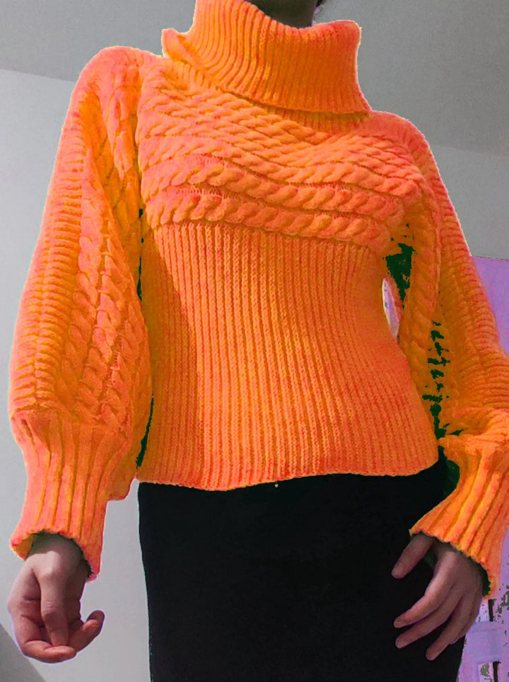 Damen gemütlicher Strickpullover mit hohem Kragen und strukturiertem Design Drune