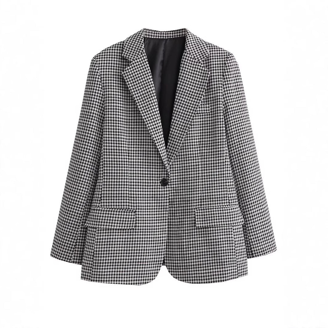 Damen klassische Karomuster Blazerjacke Drune