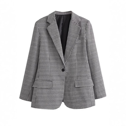 Damen klassische Karomuster Blazerjacke Drune