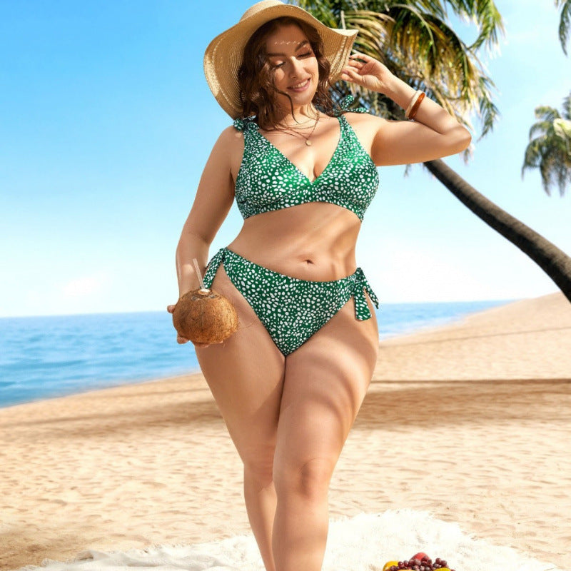 Damen Triangel-Bikini mit verspielten Schleifen und modischem Muster Drune