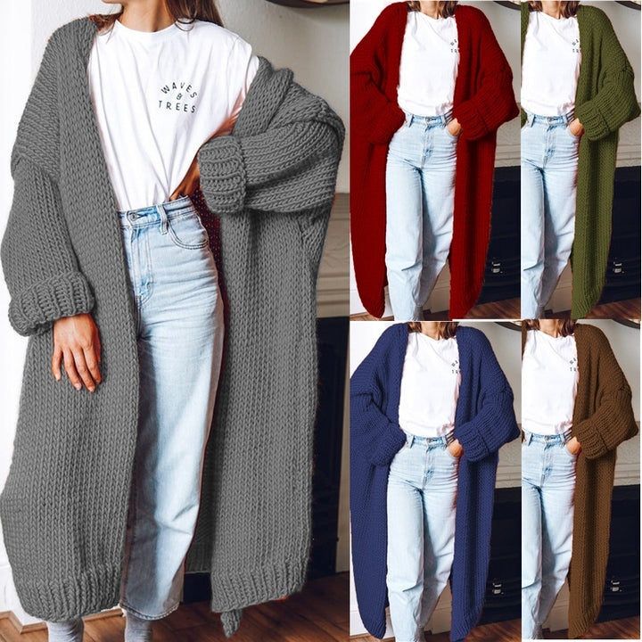 Damen Grobstrickmantel mit offenen Fronten und tiefen Taschen Drune