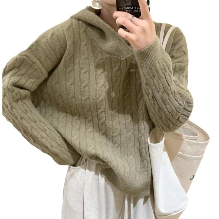 Damen Grobstrickpullover mit Kapuze und strukturierten Rippdetails Drune