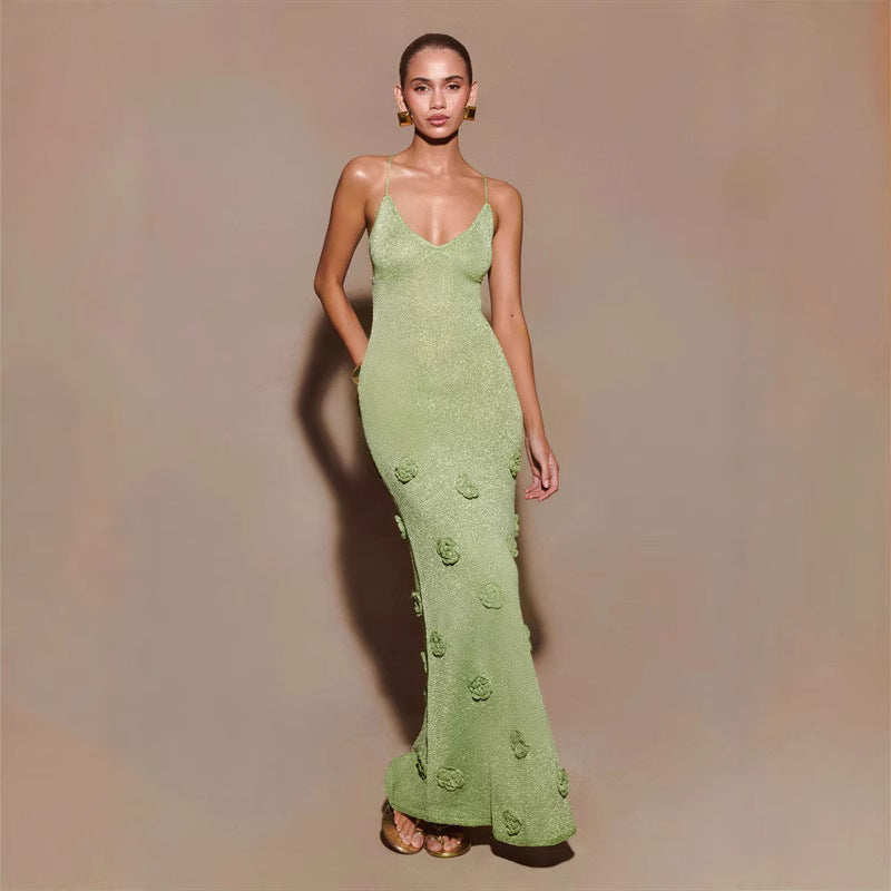 Damen Elegantes Maxikleid mit funkelnden Blütenapplikationen Drune