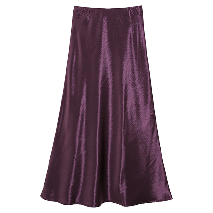Damen nan eleganter Midirock aus Satin mit A-Linie und nahtlosem Bund Drune