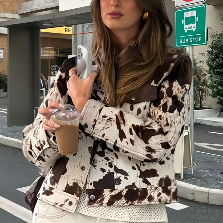 Damen Kunstlederjacke mit auffälligem Tierornament Drune