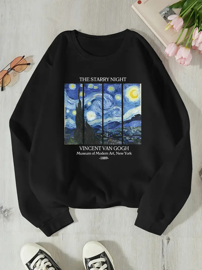 Damen Sweatshirt mit klassischem Van Gogh Kunstmotiv Drune