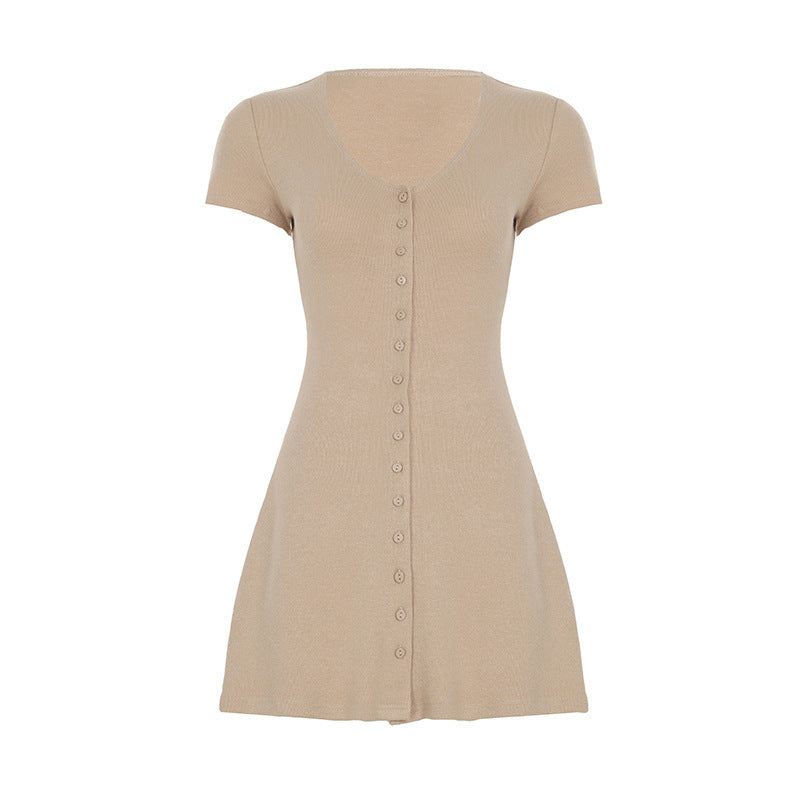 Damen Kurzarm-Strickkleid mit Knopfdetail und schmeichelndem Schnitt Drune