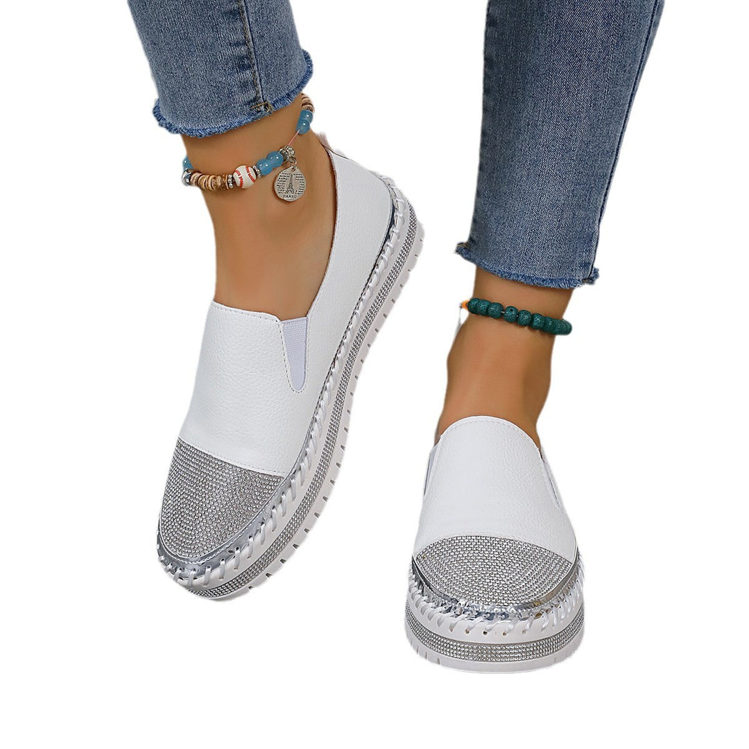 Damen Slip-On Plateau-Slipper mit Strassbesatz, elastischem Einstieg und profilierter Gummisohle Drune
