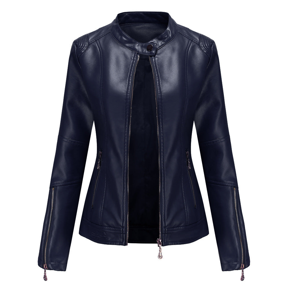 Damen modische Faux-Lederjacke mit minimalistischen Akzenten Drune