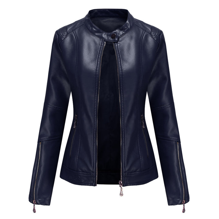 Damen modische Faux-Lederjacke mit minimalistischen Akzenten Drune