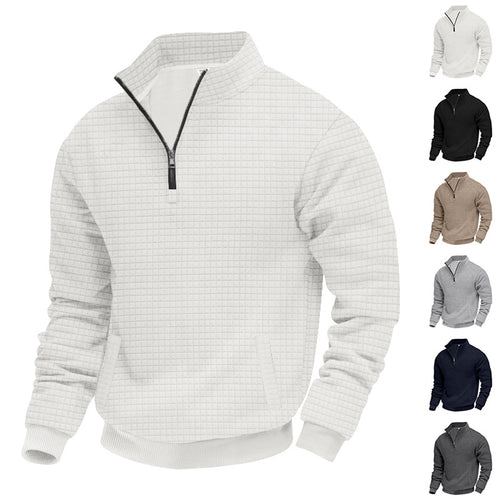 Herren nan Waffelstruktur-Halbzip-Pullover mit Stehkragen und dezenten Eingrifftaschen Drune