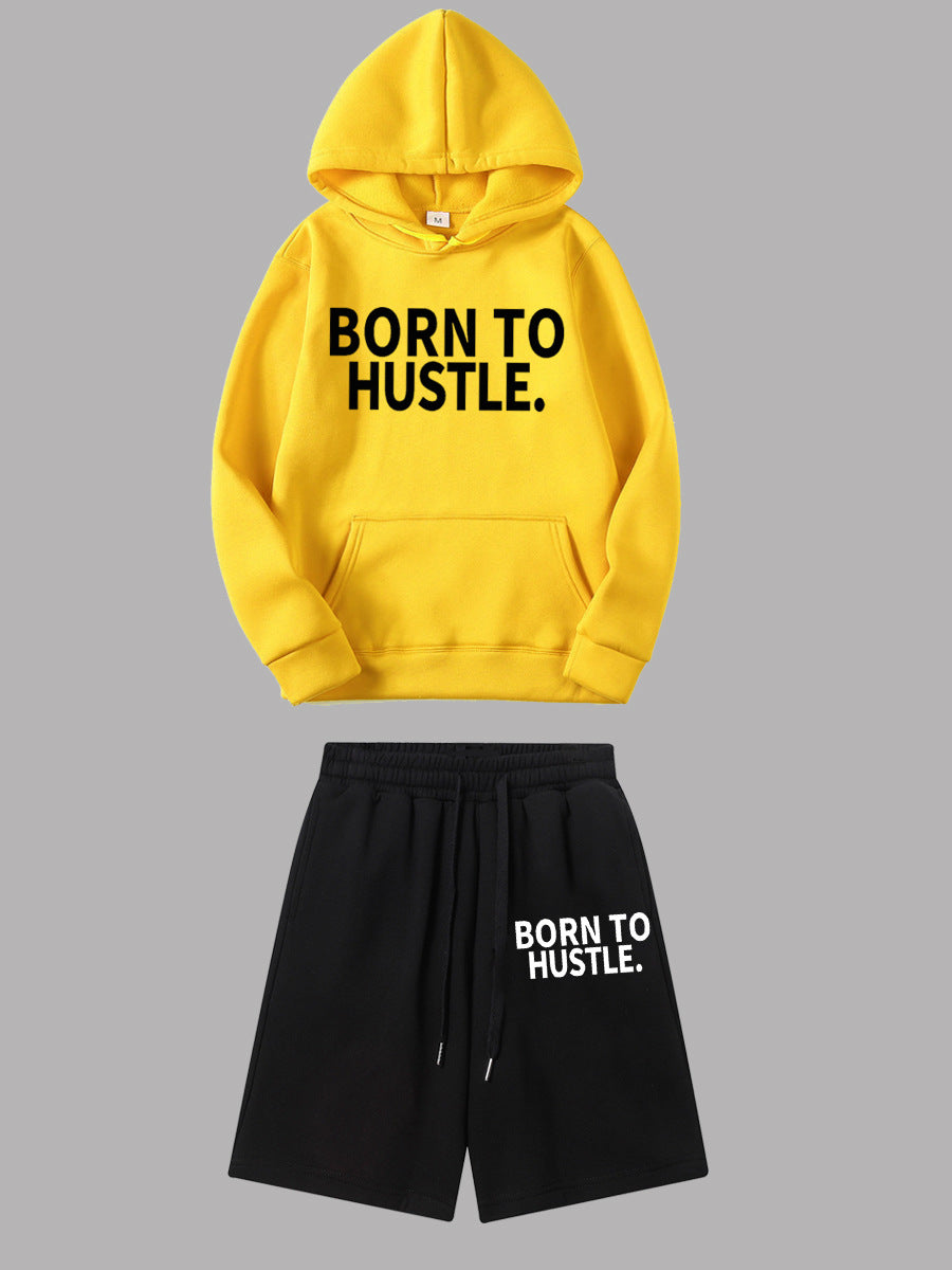 Damen Sportliches Hoodie und Shorts Set mit motivierendem Schriftzug Drune
