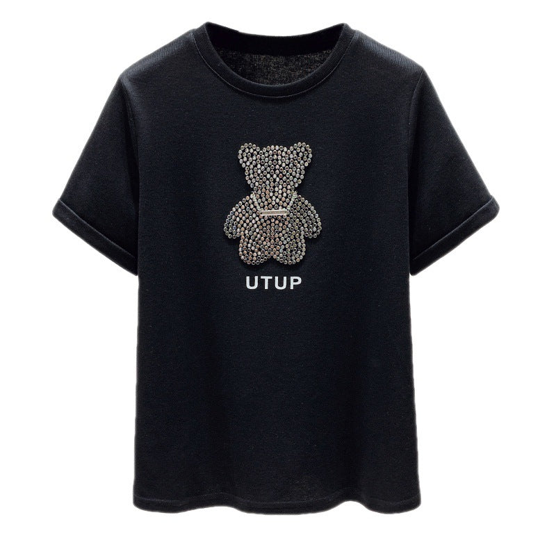 Damen T-Shirt mit glitzerndem Bärenmotiv und lässigem Schnitt Drune