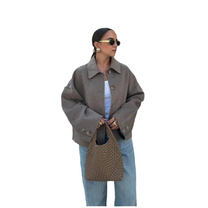 Damen Oversized Wolljacke mit Knopfdetail Drune