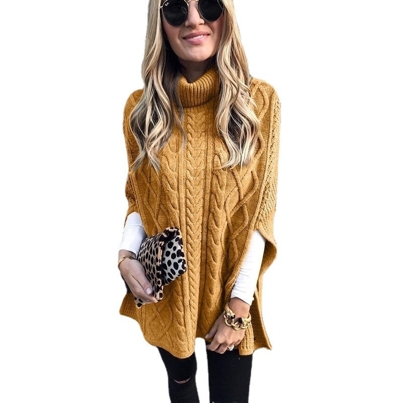 Damen Strickponcho mit hohem Kragen Drune