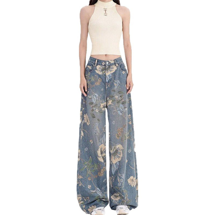 Damen Weit geschnittene Jeans mit floralen Mustern Drune