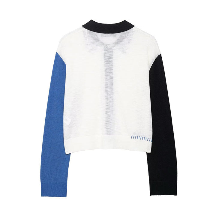 Damen modische Strickjacke mit kontrastreichem Farbdesign und feinen Knopfdetails Drune