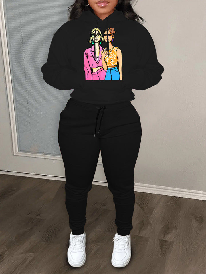 Damen Hoodieset mit künstlerischem Print und bequemen Jogginghose Drune