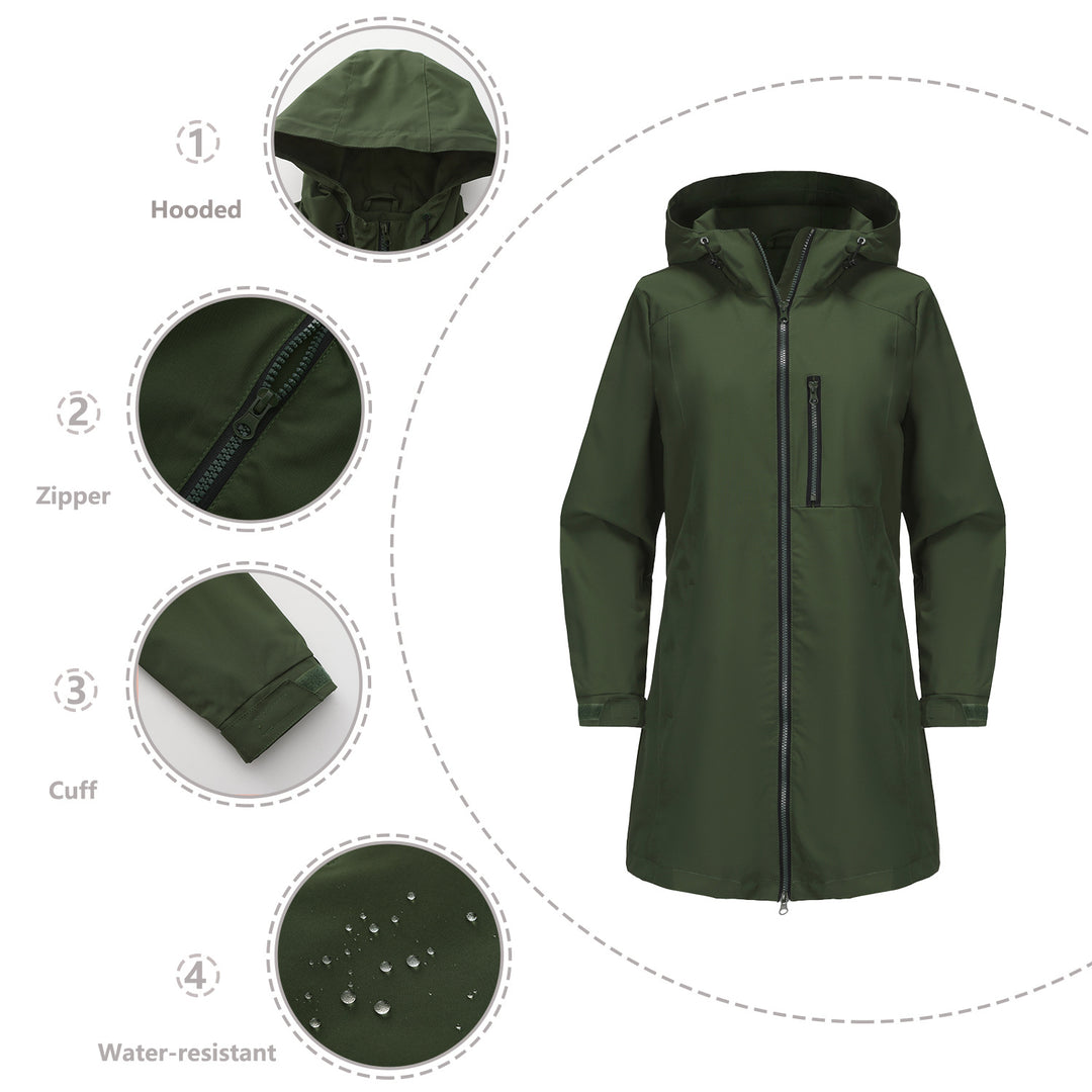 Damen modische Regenjacke mit Kapuze und praktischen Taschen Drune
