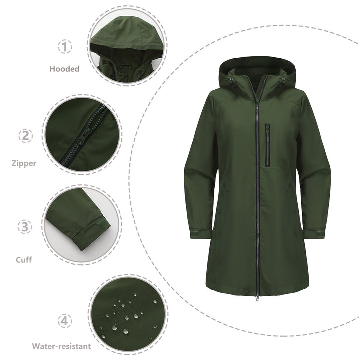Damen modische Regenjacke mit Kapuze und praktischen Taschen Drune