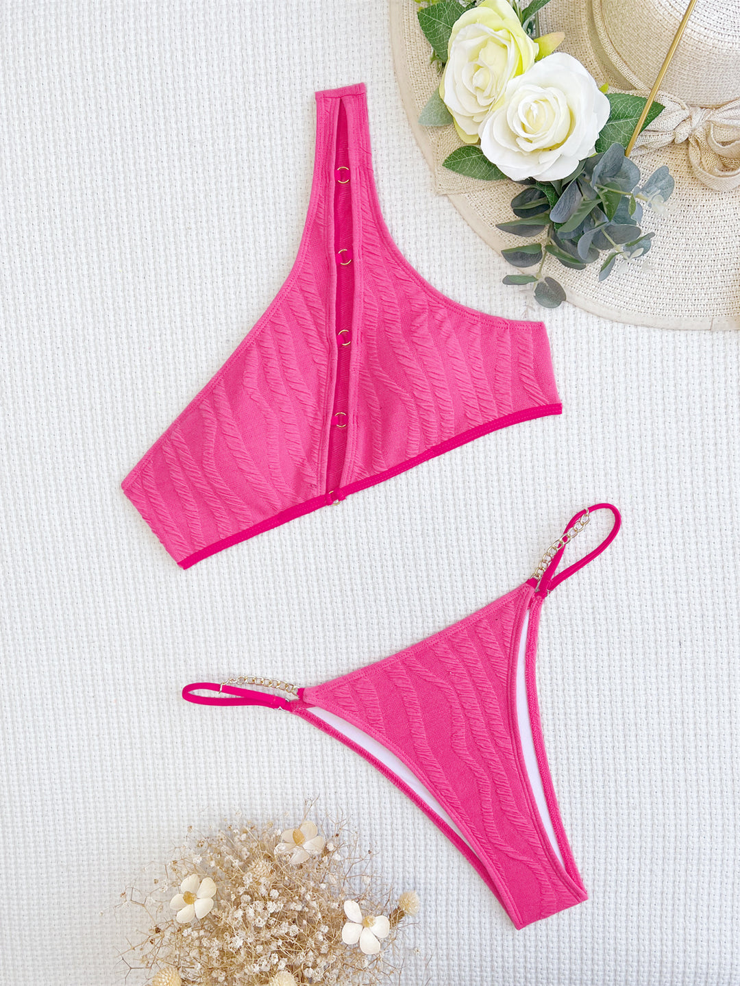 Damen Asymmetrischer Bikini mit trendigen Schnallen Drune