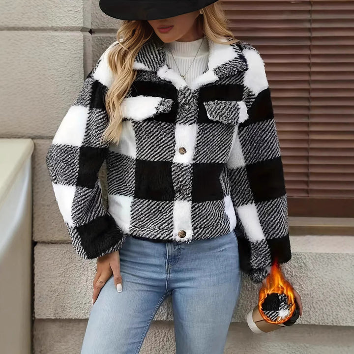 Damen Plüsch-Cool-Freizejacke im Karomuster Drune