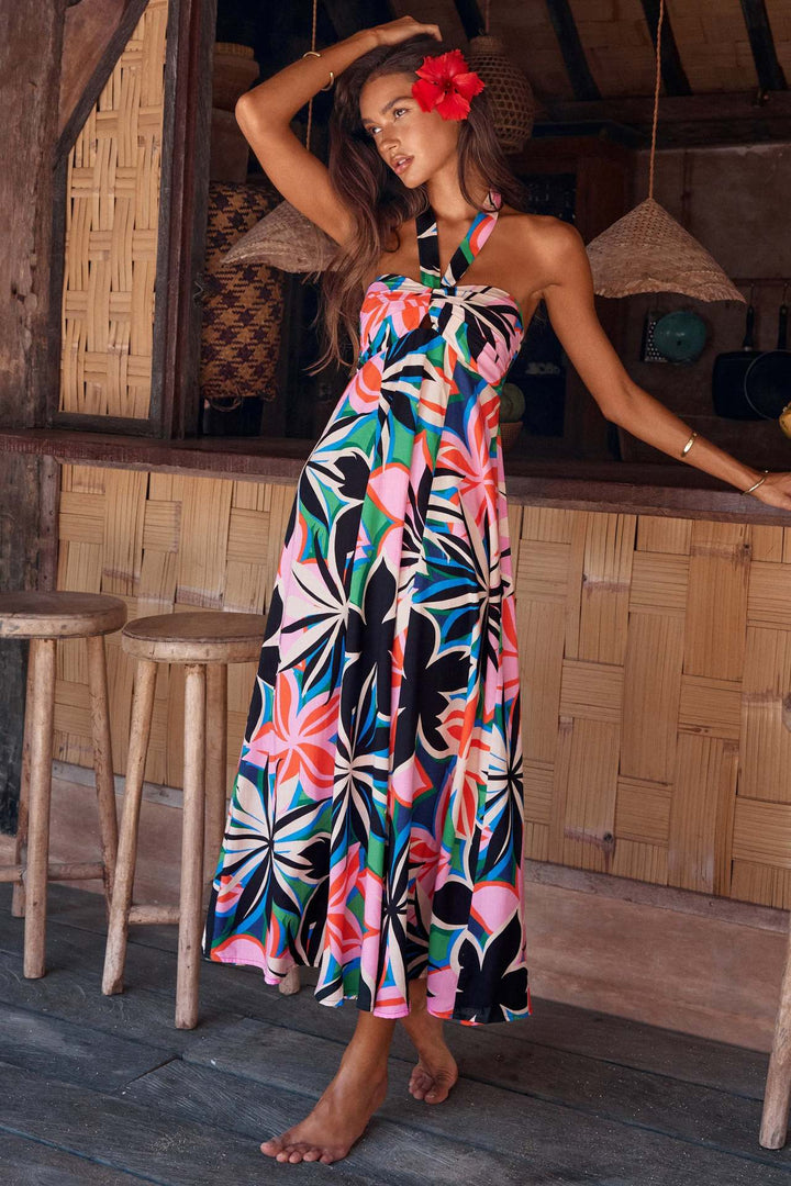 Damen Maxikleid mit floralem Bandeau-Design und elegantem Schwingrock Drune