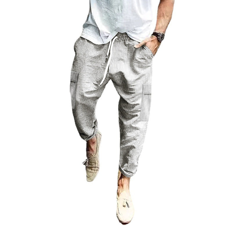 Herren nan Cord-Cargo-Jogginghose mit elastischem Tunnelzugbund, aufgesetzten Klappentaschen und tapered Bein Drune