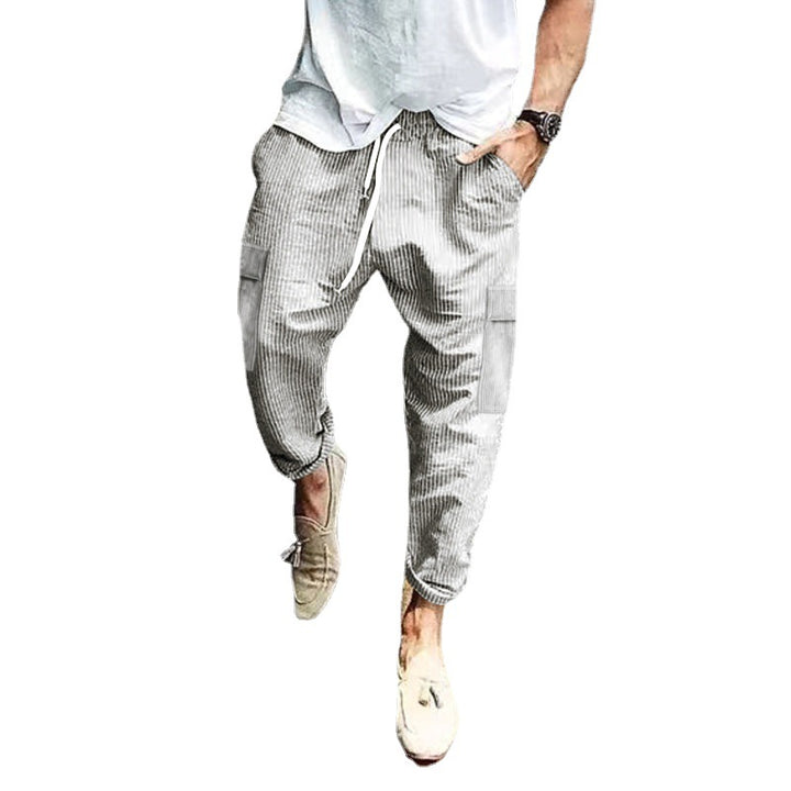 Herren nan Cord-Cargo-Jogginghose mit elastischem Tunnelzugbund, aufgesetzten Klappentaschen und tapered Bein Drune