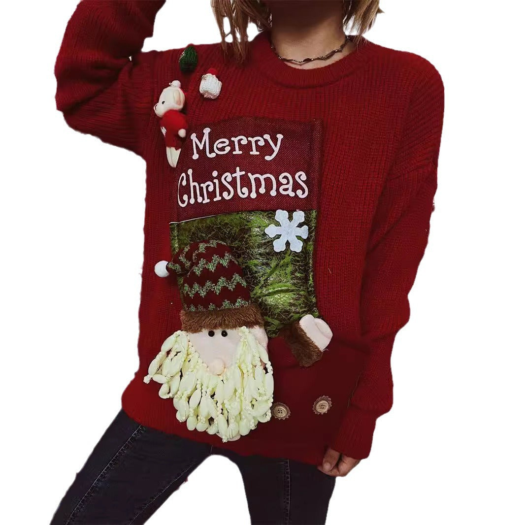 Damen Weihnachts-Pullover mit festlichem Design und 3D-Applikationen Drune