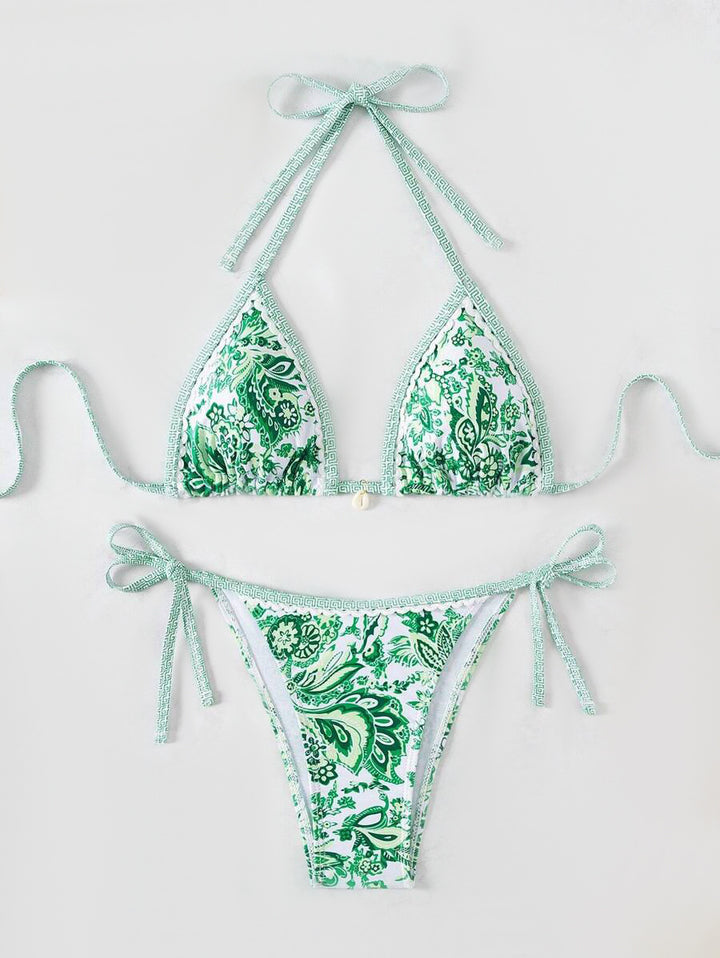 Damen Triangel-Bikini mit floralem Vintage-Muster Drune