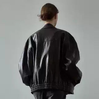 Damen lässige Oversized-Lederjacke mit praktischen Taschen Drune