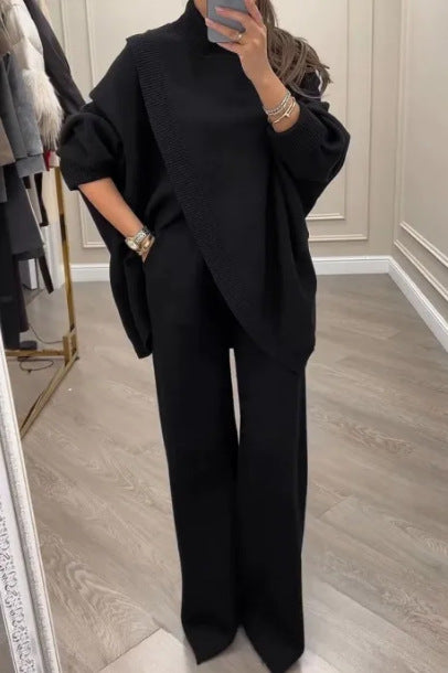 Damen Strickpullover und weite Hose Ensemble Drune