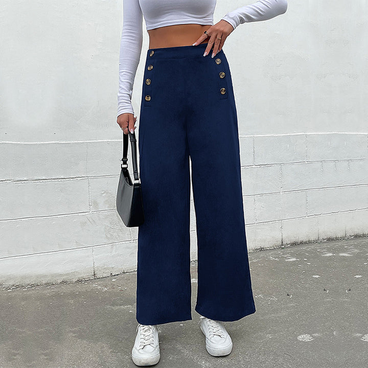 Damen Weite Hose mit dekorativen Knöpfen Drune