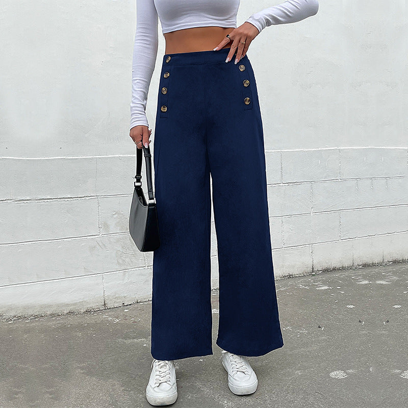 Damen weite Palazzo-Hose mit dekorativen Knöpfen Drune