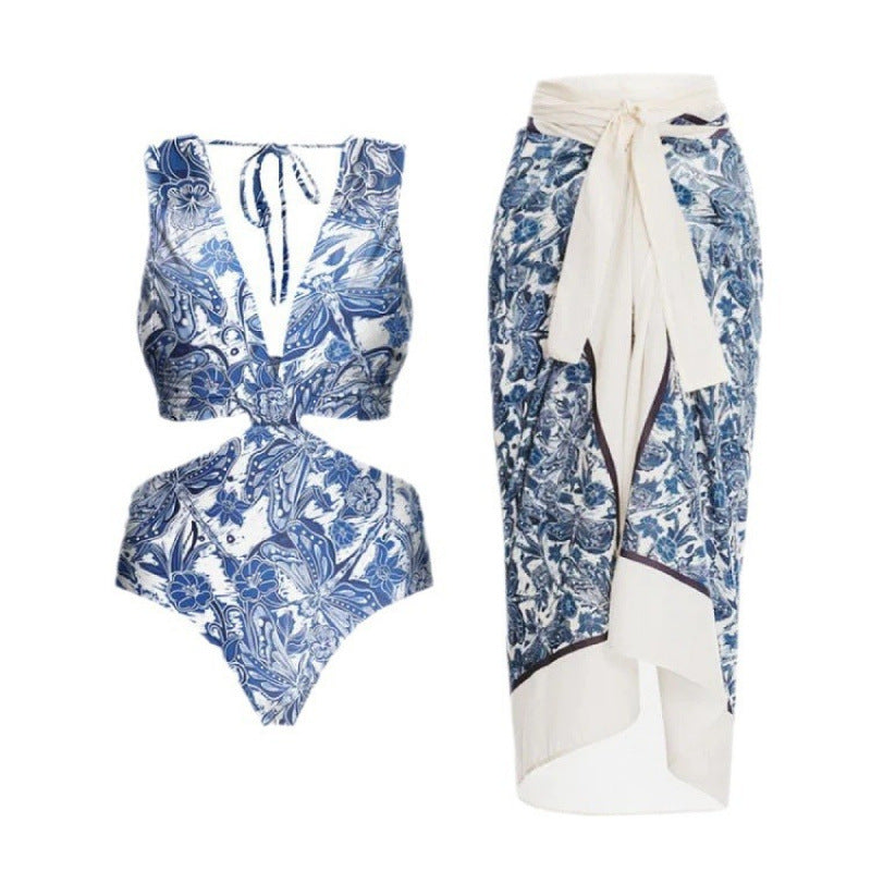 Damen Badeanzug-Set mit elegantem Wickelrock und modischem Floral-Design Drune