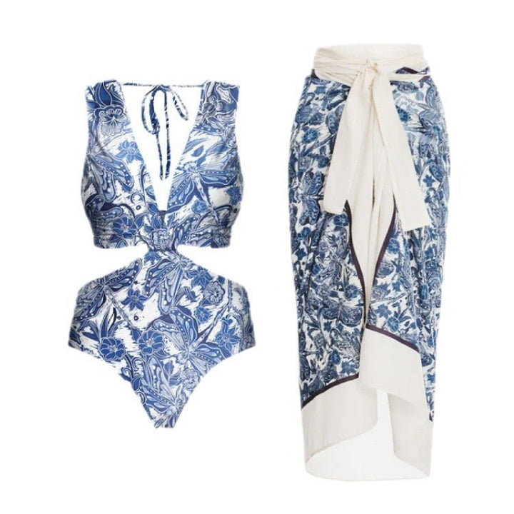 Damen Badeanzug-Set mit elegantem Wickelrock und modischem Floral-Design Drune