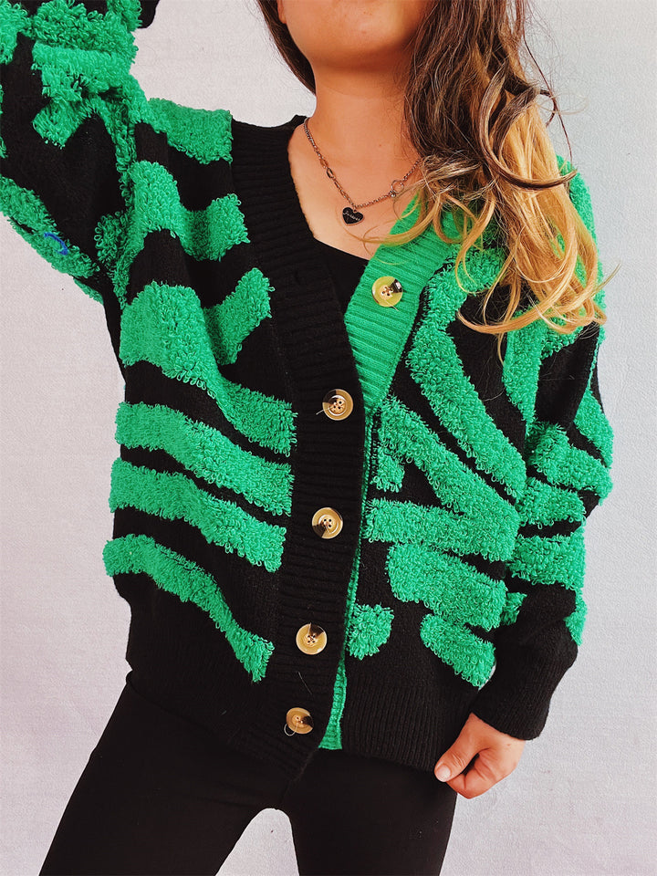 Damen modische Strickjacke mit grafischem Muster und luxuriösen Knöpfen Drune