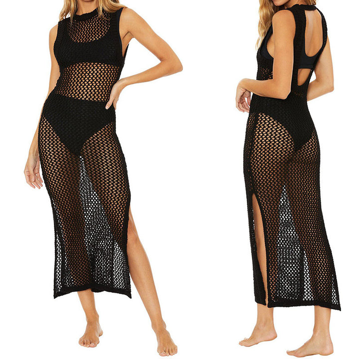 Damen Netz Strandkleid mit hohem Schlitz und sportlichem Schnitt Drune
