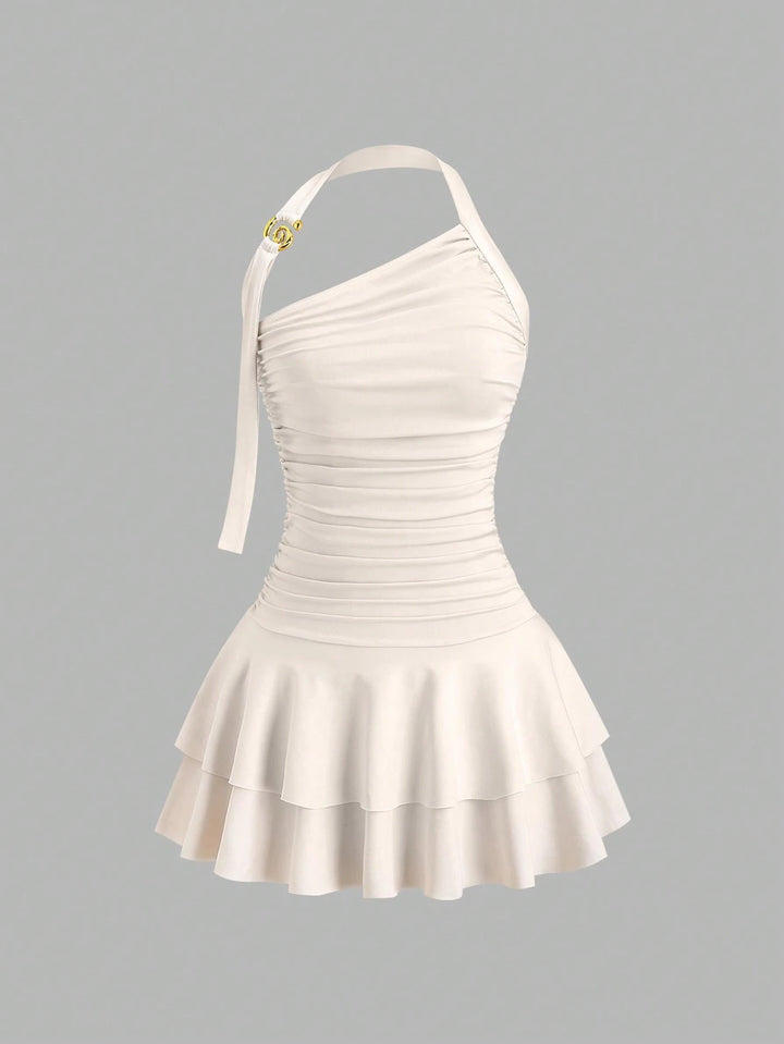 Damen asymmetrisches Wickelkleid mit gerafftem Design Drune