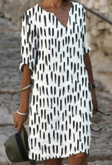 Damen lässiges Kleid mit grafischem Print und durchgehender Knopfleiste Drune