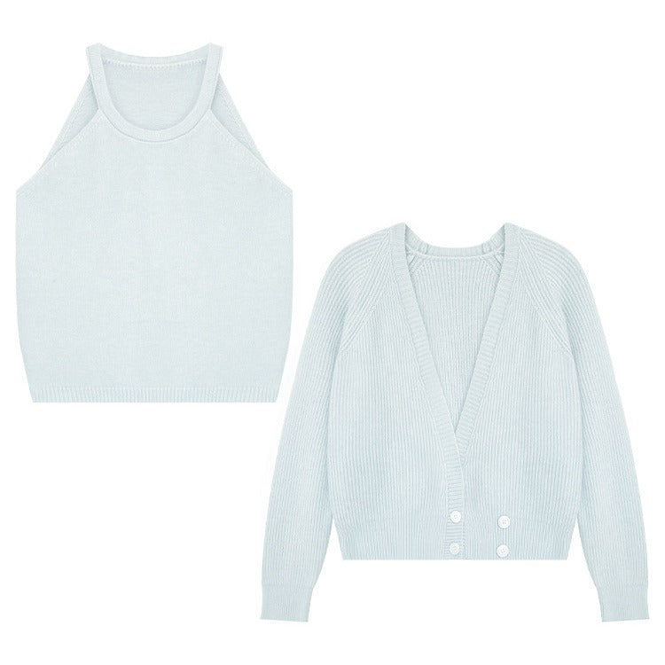 Damen cropped Strickjacke mit tiefem V-Ausschnitt und Knopfdetails Drune