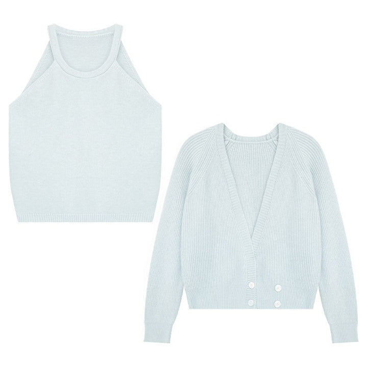 Damen cropped Strickjacke mit tiefem V-Ausschnitt und Knopfdetails Drune