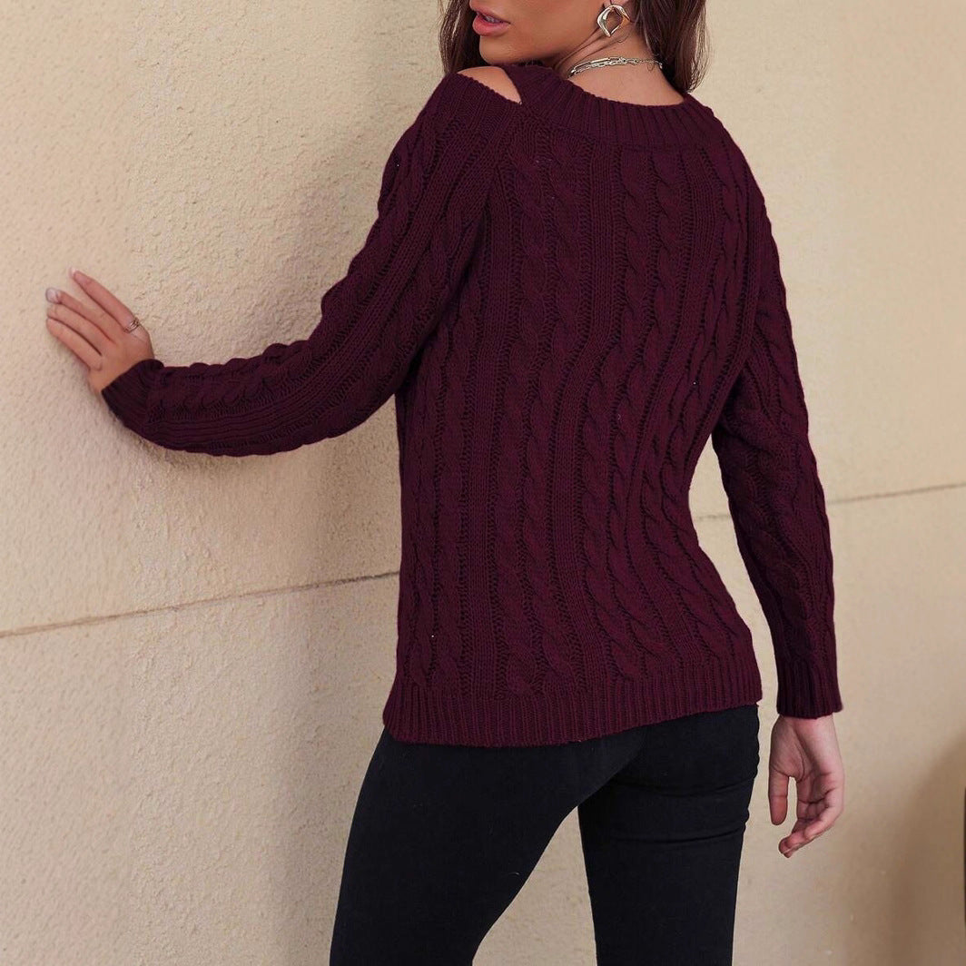 Damen Pullover mit Kalt-Schulter und strukturiertem Zopfmuster Drune