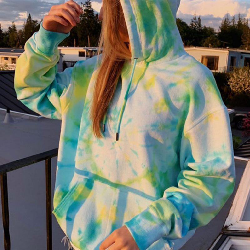 Damen Kapuzenpullover aus kuscheligem Material mit Batikdesign Drune